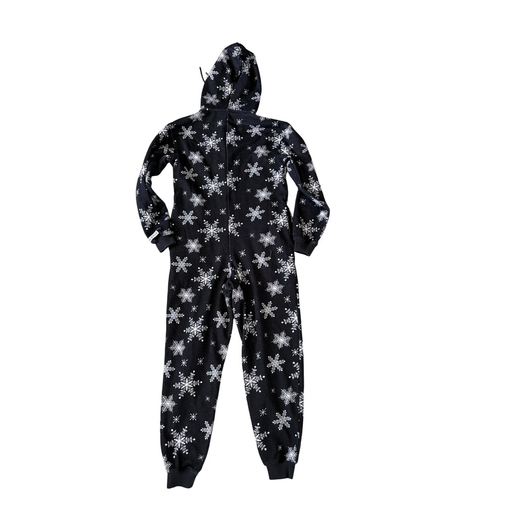 Fabletics One Piece Pajamas Womens XXS Snowflake Hood Black Fleece Lined Onesie - Picture 2 of 8